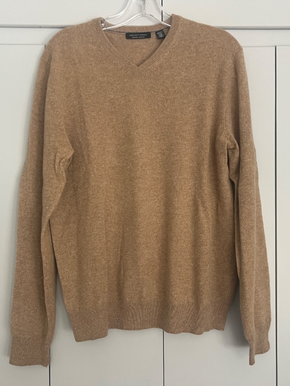 Men's Saks Fifth 5th Ave Camel Brown 100% Cashmere V-Neck Sweater M